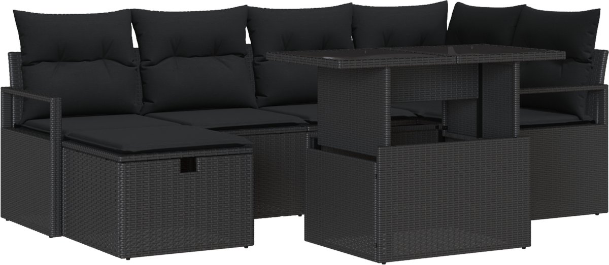 vidaXL Tuinbank - Set - 12 - st - poly - rattan Zwart/ Zwart