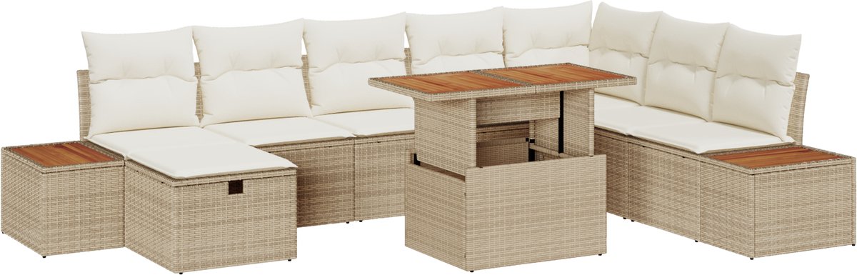 vidaXL - Tuinbank - Set - met - kussen - met - opslag - 9 - pcs - Beige - poly - rattan
