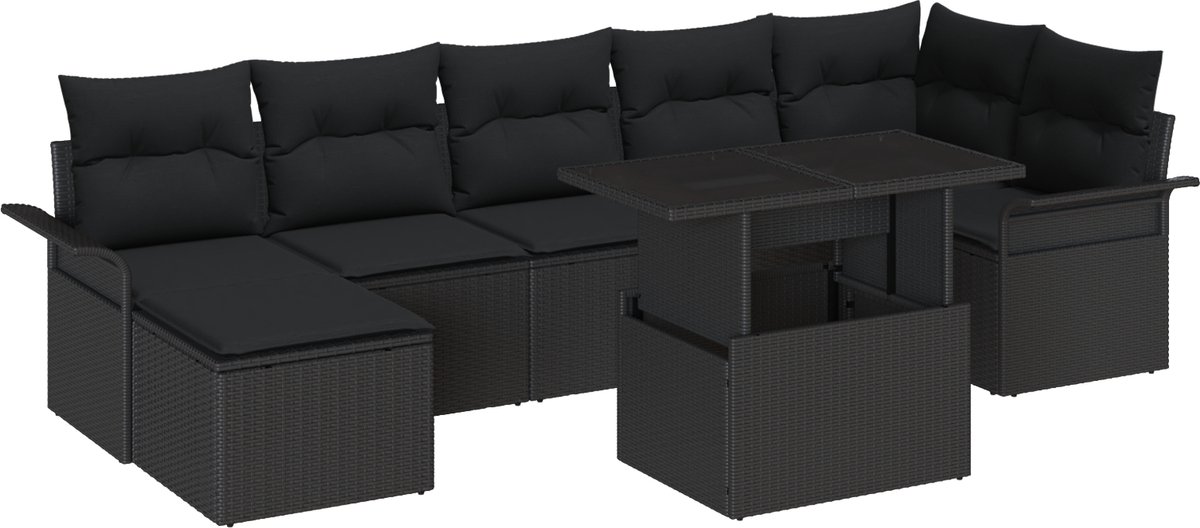 vidaXL - Tuinbank - Set - met - kussen - 8 - pcs - Zwart