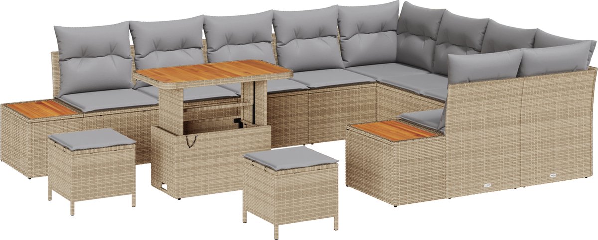 vidaXL - Tuinbank - Set - 12 - pcs - Beige - poly - rattan