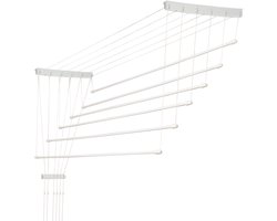 KADAX Plafondwasdroger, wasdroger voor het plafond 6, wanddroger met polyethyleen beklede stalen spijlen, plafonddroger, draagvermogen 12 kg (6x 170/wit)