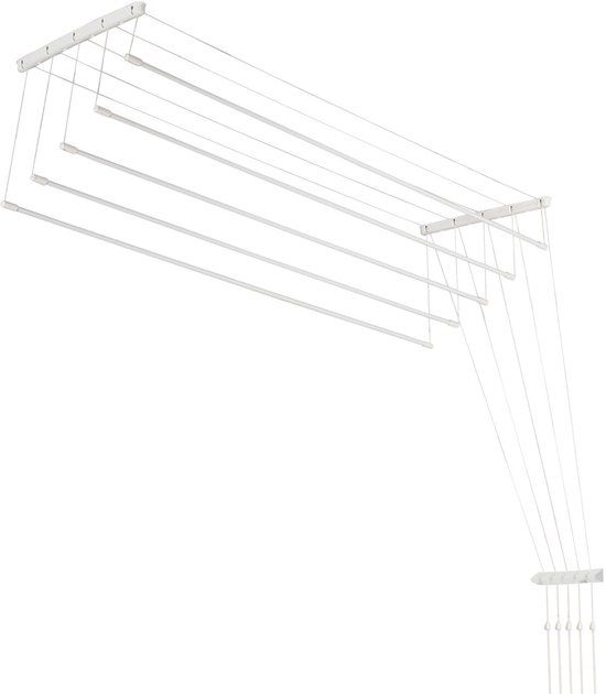 KADAX Plafondwasdroger, aan het plafond gemonteerd droogrek met stalen staven voor badkamer, droogrek voor binnen- en buitengebruik (wit, 5 x 120 cm