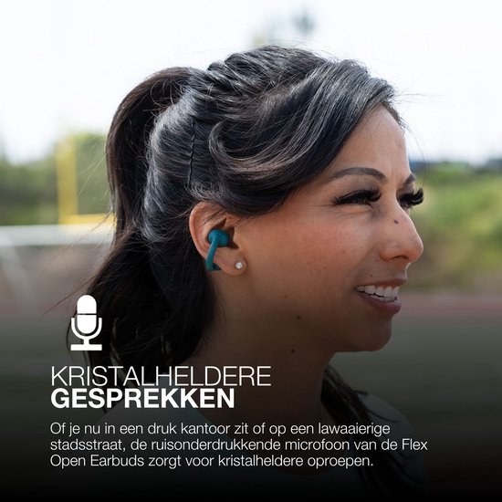 JLab Flex Open Ear Koptelefoon – Clip-on, Bluetooth 5, 21 Uur Speeltijd, App-aanpassing, MEMS-microfoon, Zwart