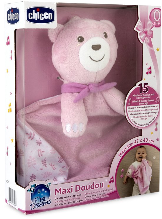 Chicco Maxi Doudou Knuffeldoekje met Muziek - Groot Knuffeldoek 47 x 40 cm - Zacht Velours - Machine Wasbaar - Roze (0M+) van Chicco — afbeelding 3