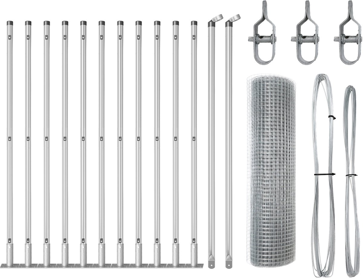 vidaXL - Gelast - Draadhek - met - Betonnen - Basis - 25 - x - 0,6 - m - Zilverkleurig