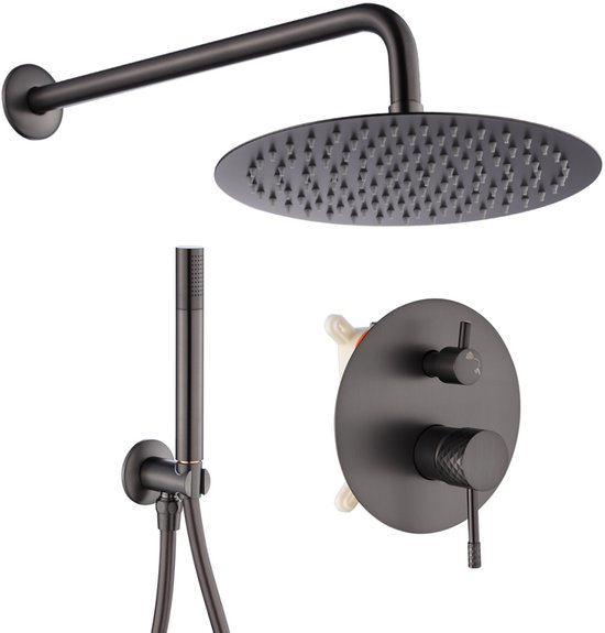 WEBO Valencia regendoucheset - Inbouw - Gun Metal - Doucheset - 25cm - Stortdouche - Luxe Douchekop - Complete doucheset inclusief Handdouche
