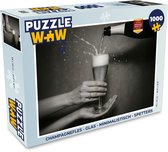 Puzzel Champagnefles - Glas - Minimalistisch - Spetters - Legpuzzel - Puzzel 1000 stukjes volwassenen