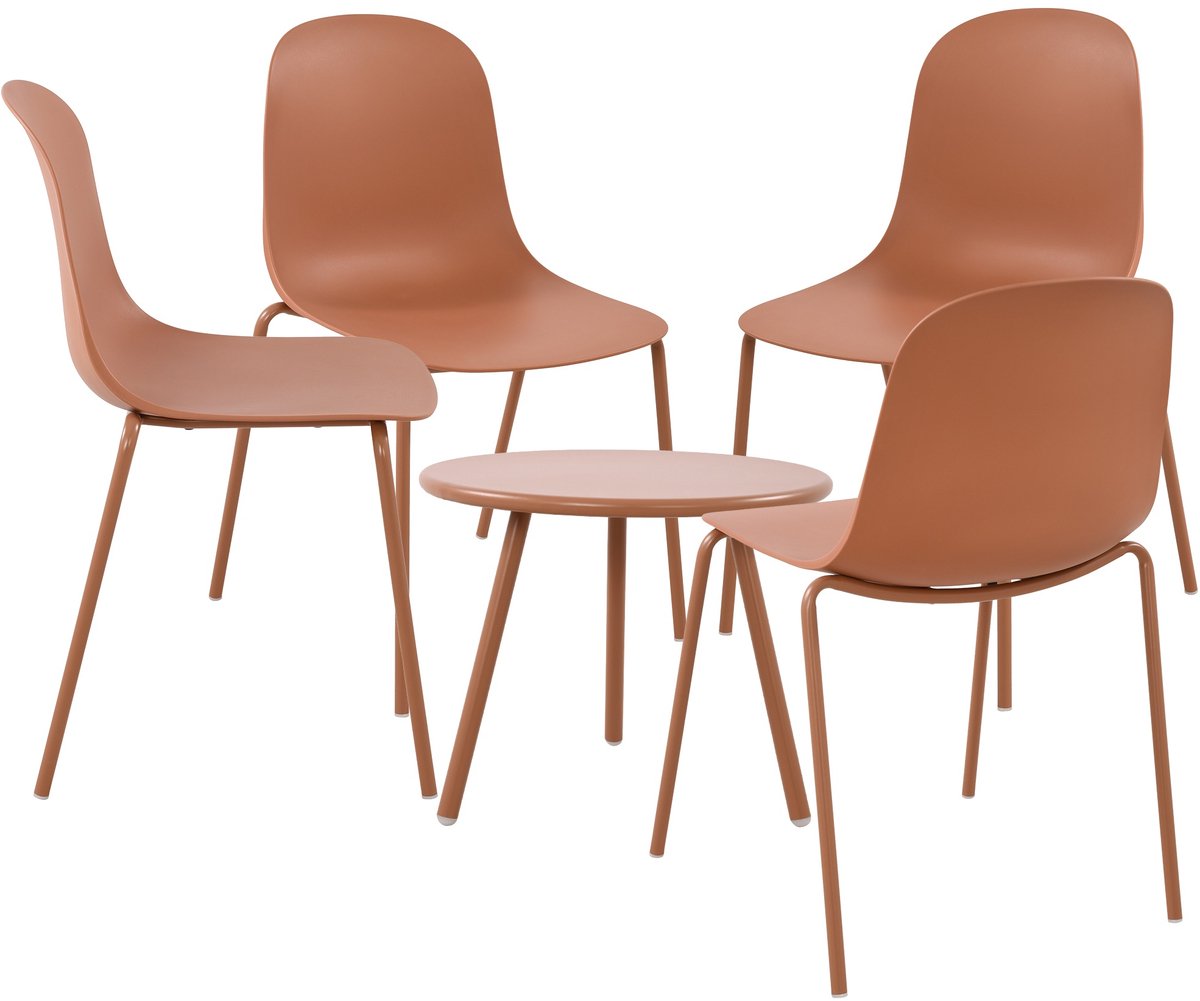 CLP Berdin Tuinset - voor de tuin - loungeset - Set van tafel Berea en 4 x stoel Hardin - UV-bestendig - Tuinmeubelen - terracotta