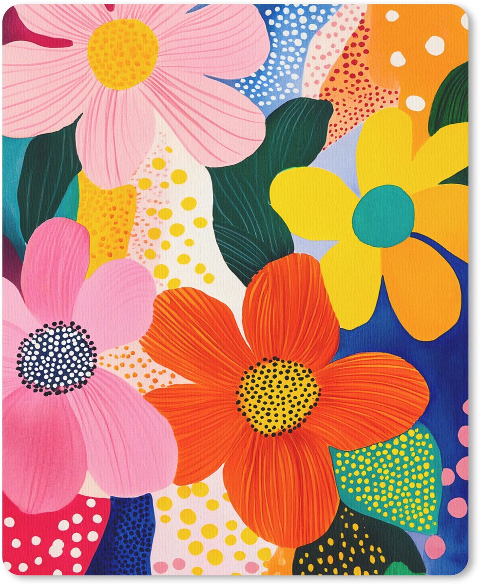 Muismat 19x23 cm - Mousepad Bloemen - Kleurrijk - Stippen - Muismatten
