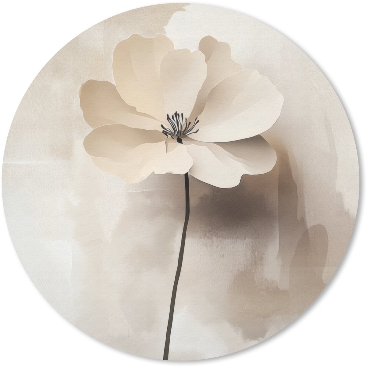 Muismat rond 40x40 cm - Mousepad Bloem - Beige - Verf - Schaduw - Ronde muismatten