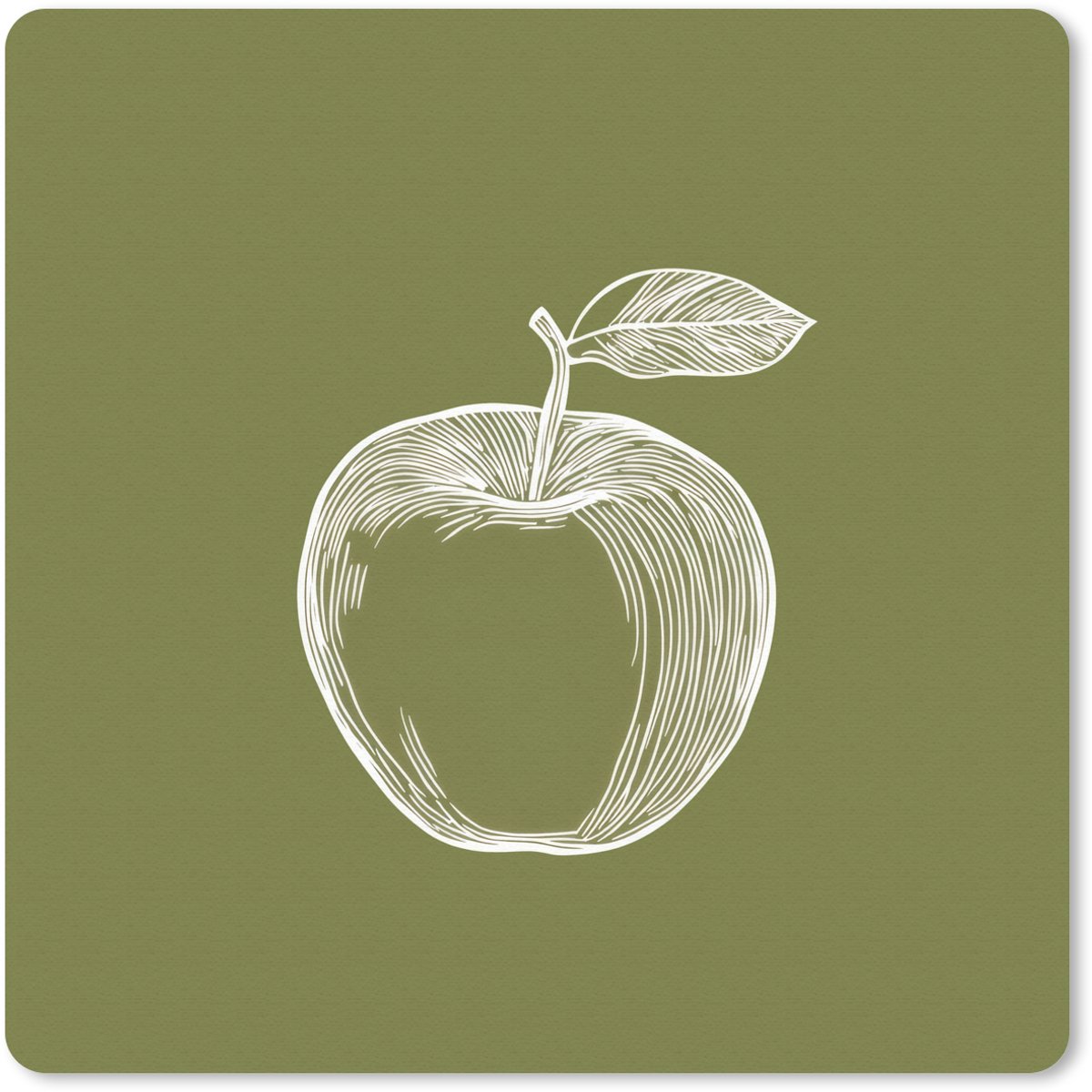 Muismat 30x30 cm - Mousepad Lijntekening - Appel - Olijfgroen - Blaadje - Muismatten