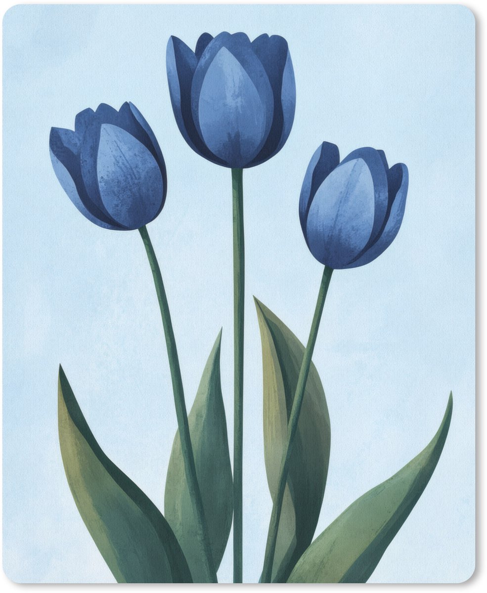 Muismat 19x23 cm - Mousepad Tulpen - Blauw - Bladeren - Muismatten