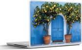 Laptop sticker - 10.1 inch - Citroenbomen - Geel - Deur - Potten - 25x18cm - Laptopstickers - Laptop skin - Cover
