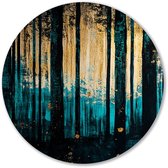 Mystiek bos met gouden accenten - Bos wandcirkel - Rond wandpaneel bomen - Abstract expressionisme - Aluminium wandcirkel - Muurdecoratie slaapkamer - muurcirkel aluminium 60x60 cm