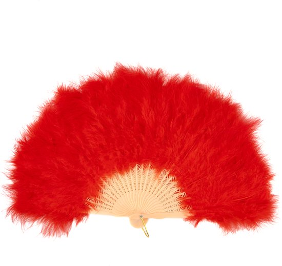 KIMU Waaier Luxe Rood - Fan Veertjes Dons Rode - Handwaaier Vouwwaaier Opvouwbaar Verkoeling Zomer Hitte Flamenco Theater Dames Meisjes Festival