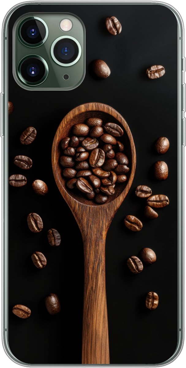 Telefoonhoesje Geschikt voor iPhone 11 Pro hoesje - Hout - Zwart - Koffiebonen - Siliconen Telefoonhoesje Telefoonhoesje