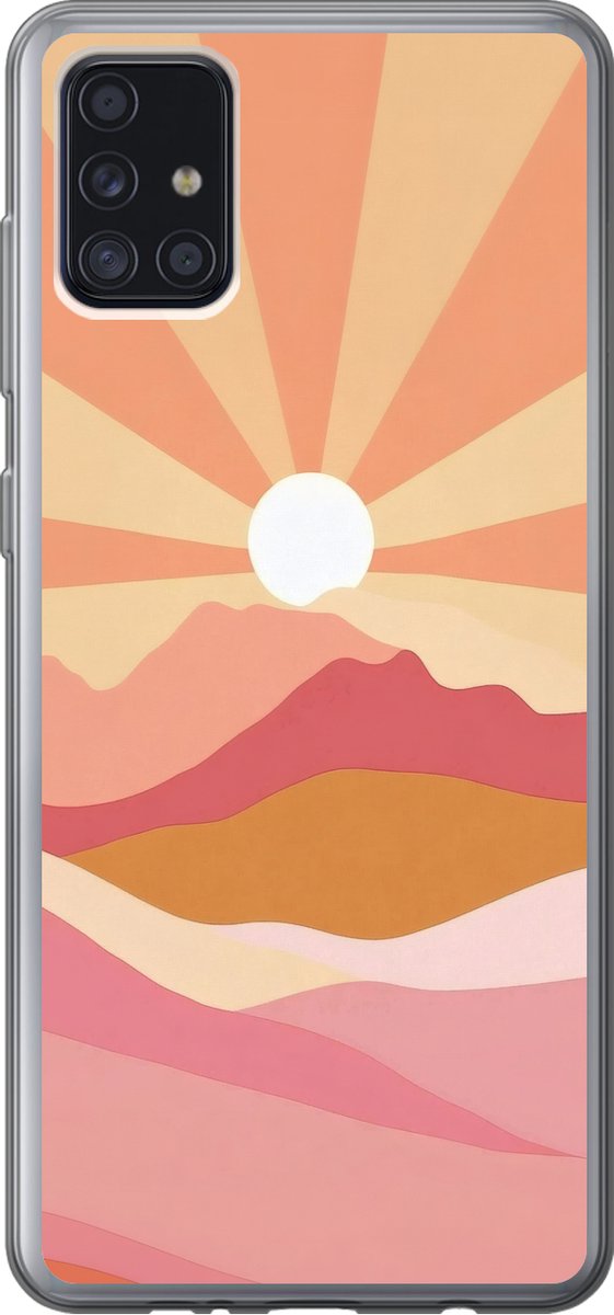 Telefoonhoesje Geschikt voor Samsung Galaxy A52 5G hoesje - Bergen - Abstract - Zonnestralen - Roze - Siliconen Telefoonhoesje Telefoonhoesje