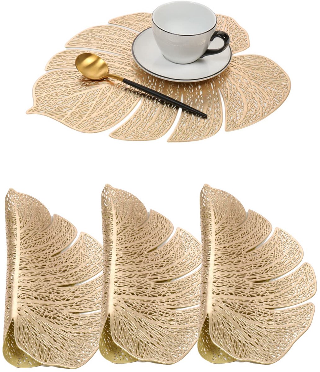 Ibenzoa® Elegant Goudkleurige Decoratieve Placemats met Schildpadblad Ontwerp voor Diverse Gelegenheden