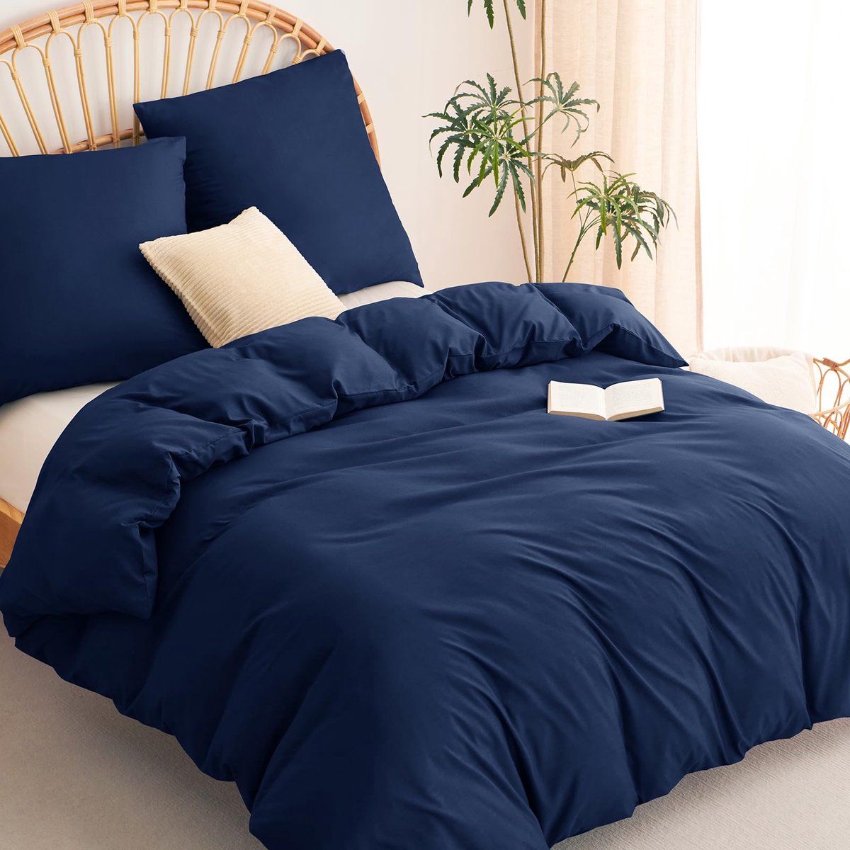 Ibenzoa Beddengoedset van Zacht Microvezel met Moderne Effen Kleuren en Gemakkelijke Ritssluiting donkerblauw