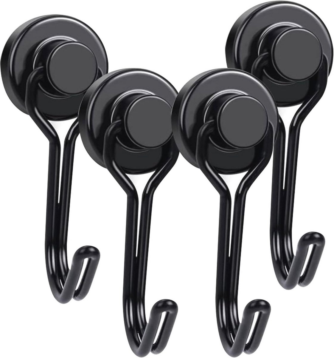 Allecto Plus - Magnetische haak met haken voor keuken en koelkast, draaibaar, zwart - Set van 4 magnetische haken
