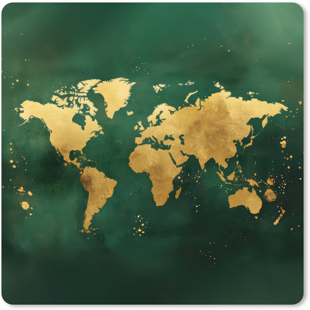 Muismat XXL 80x80 cm - Bureau onderlegger - Bureau mat Wereldkaart - Groen - Goud - Bureaumat - Gaming mousepad xl - Bureaulegger groot - Computer deskmat