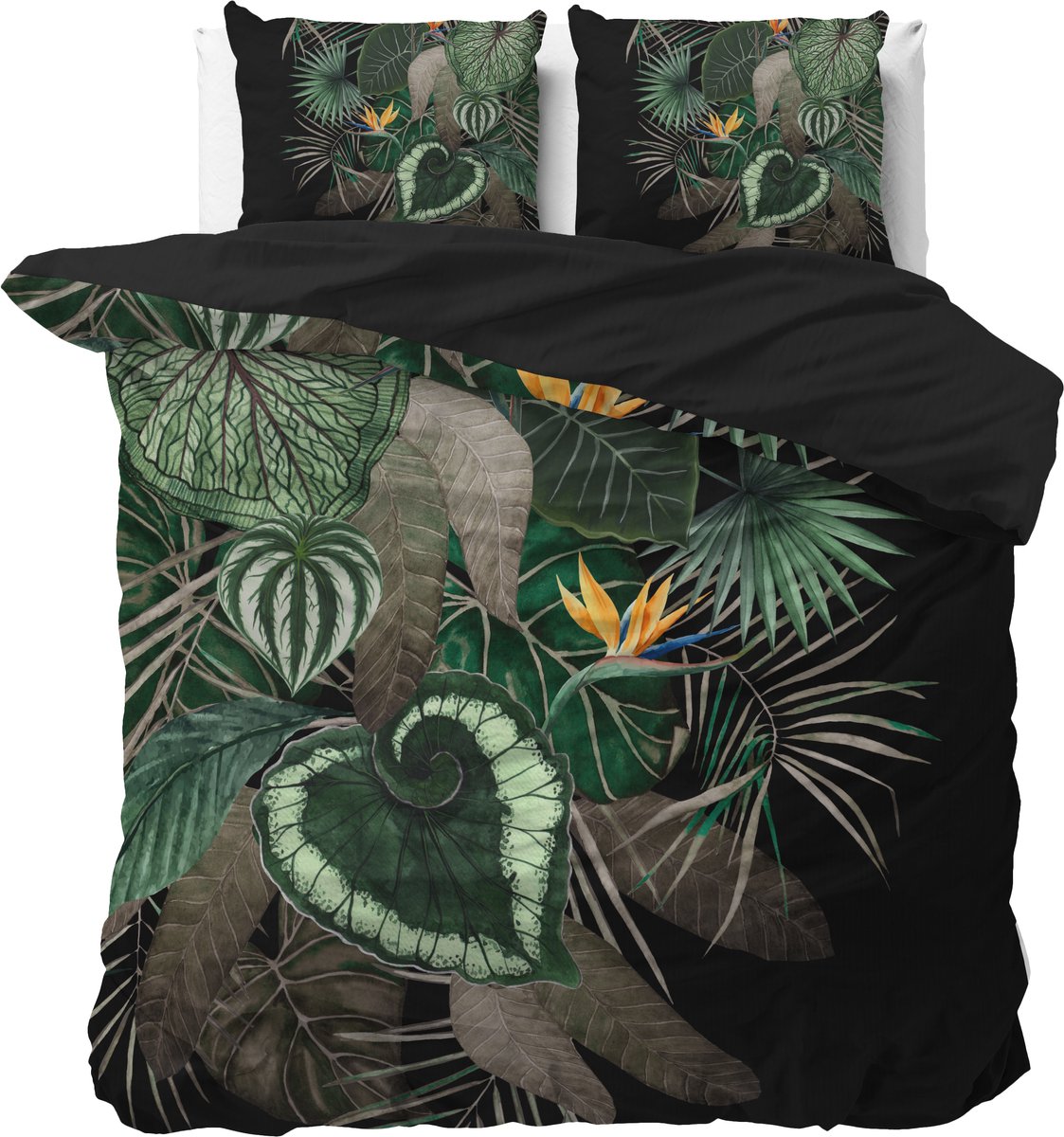 Sleeptime Dark Leaves Dekbedovertrek - Tweepersoons - 200X200/260 + 2 x kussenslopen 60x70 - Groen