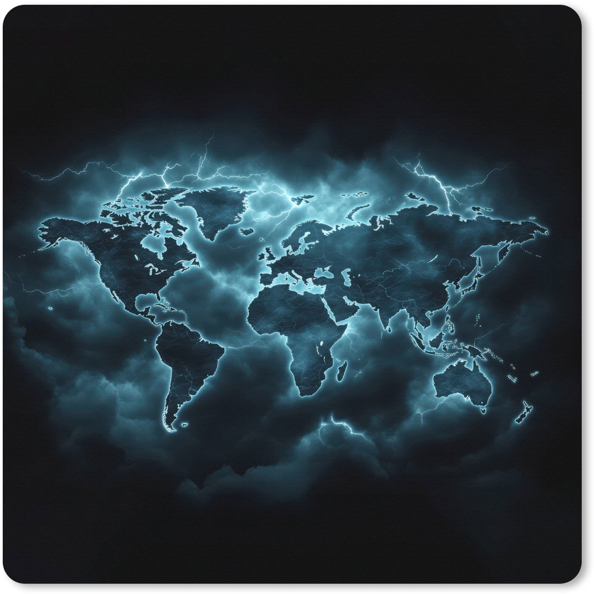 Muismat XXL 60x60 cm - Bureau onderlegger - Bureau mat Wereldkaart - Bliksem - Blauw - Bureaumat - Gaming mousepad xl - Bureaulegger groot - Computer deskmat