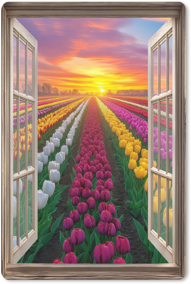 Muismat 18x27 cm - Mousepad Doorkijk - Bloemen - Tulpen - Kleurrijk - Zonsondergang - Muismatten