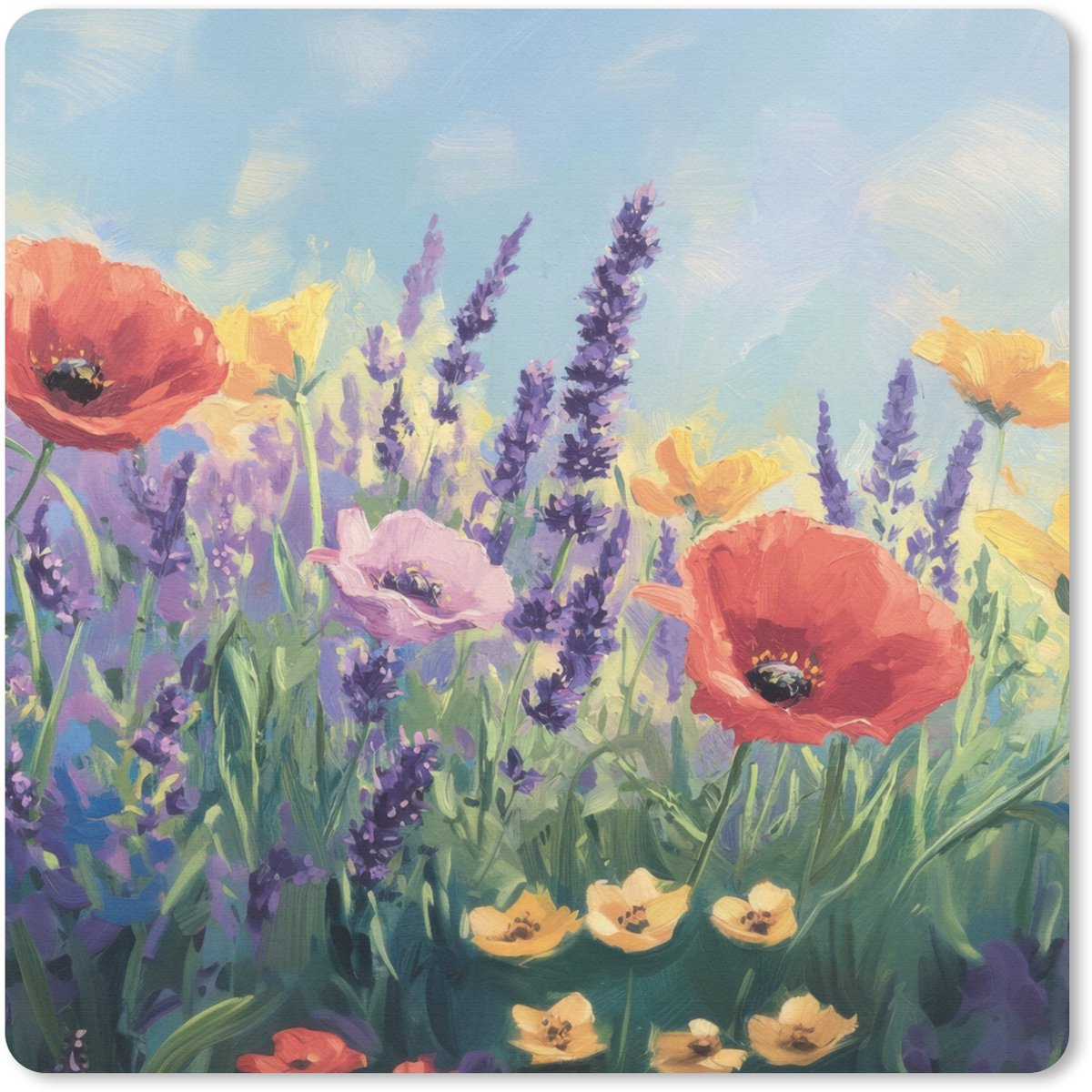 Muismat 20x20 cm - Mousepad Weide - Bloemen - Kleurrijk - Muismatten