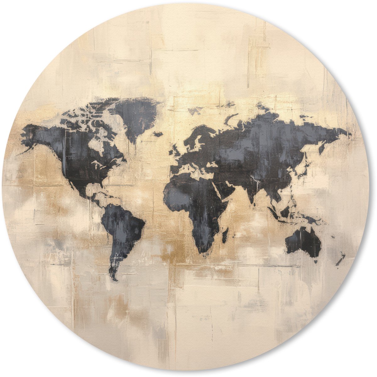 Muismat rond 30x30 cm - Mousepad Wereldkaart - Goud - Zwart - Abstract - Ronde muismatten