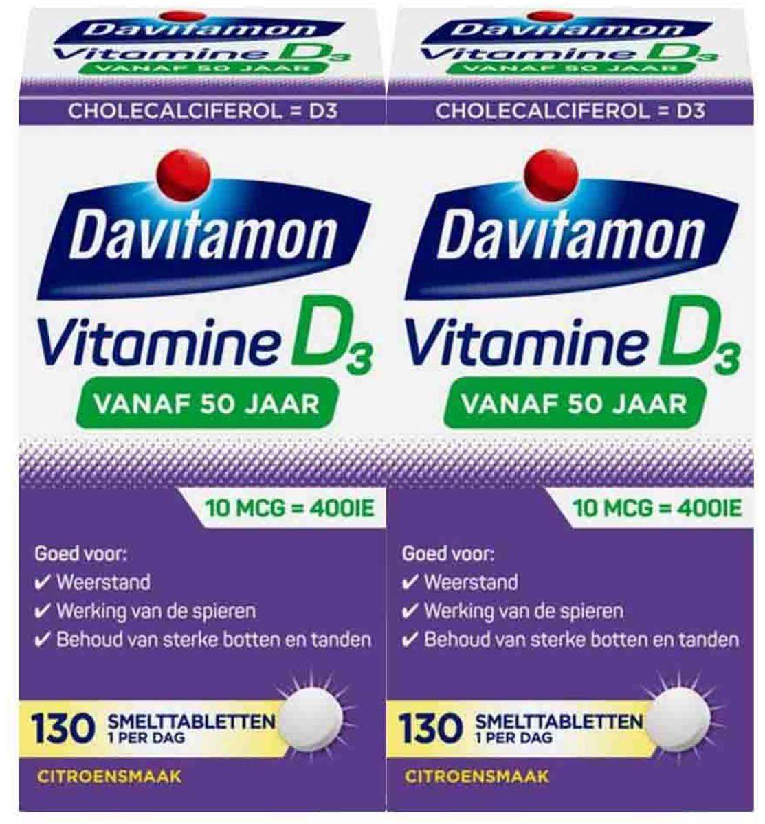 Goedkoopste 2x Davitamon Vitamine D3 Vanaf 50 Jaar 130 smelttabletten