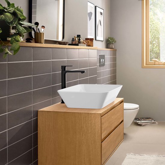 hansgrohe Rebris E - Wastafelmengkraan - Ééngreeps bediening - CoolStart energiebesparend - EcoSmart+ waterbesparend - Met trekwaste - 240mm maat - Mat Zwart
