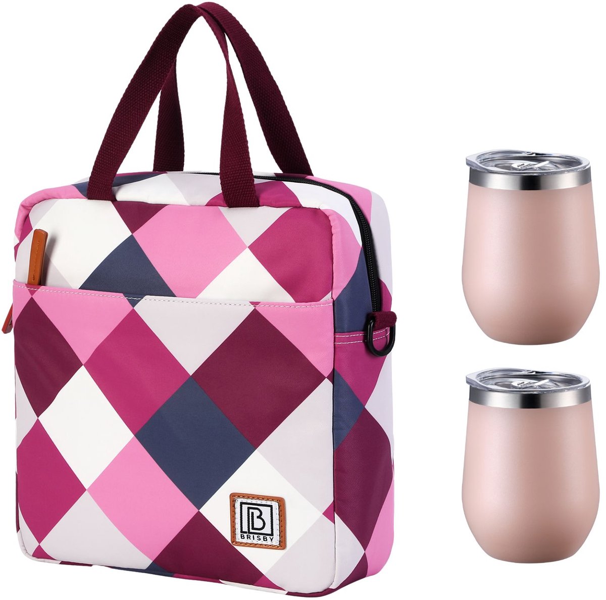 Brisby Koeltas 7L Blok Roze + 2 Brisby Thermosbekers Roze – Complete Lunch-set voor Onderweg!