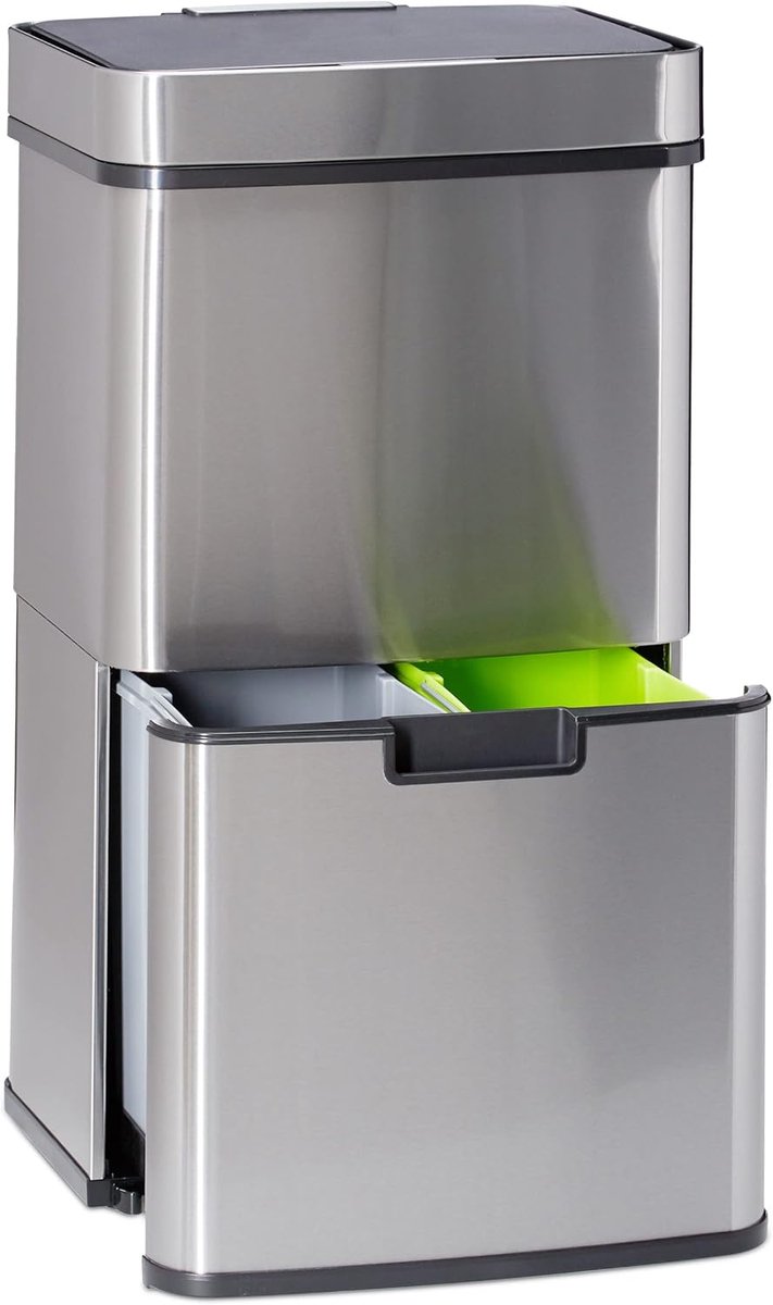 Afvalscheiding Prullenbak 3 vakken Sensor 60L Uittrekbaar RVS - HBD 745x42x315 cm Zilver vuilnisbak 60 liter