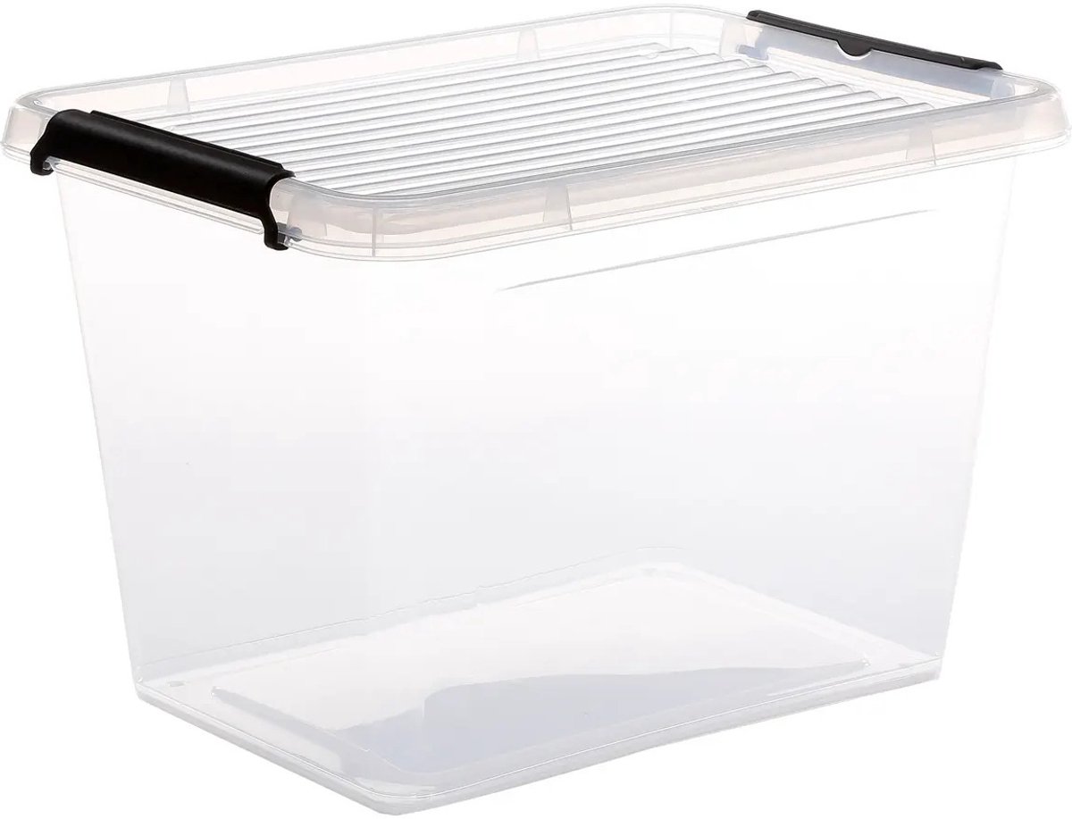 5Five opberg kist met deksel - Clip Box - 19 liter - 39 x 29 x 27 cm - kunststof - transparant