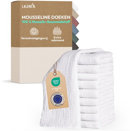 Laleni - Set de 10 lingettes hydrophiles - Bébé - 100% Katoen - 70x70 cm - Wit - Set de 20