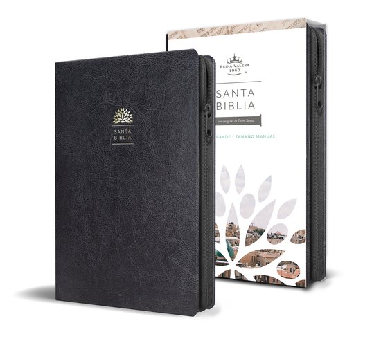 Bible Reina Valera 1960, similicuir noir, fermeture éclair, grand caractère, taille pratique.