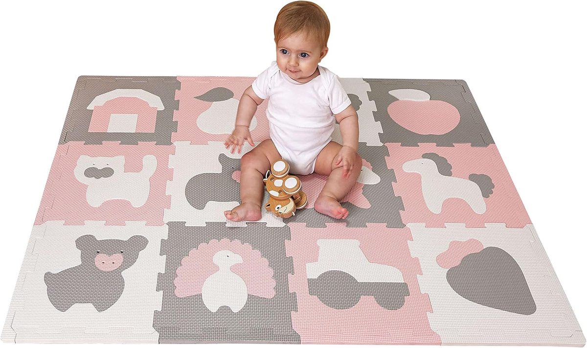 Dikkere Speelmat voor Baby's met Dieren, 1,2 x 0,9 m - Ideaal voor Spelen, Crawlen en Yoga