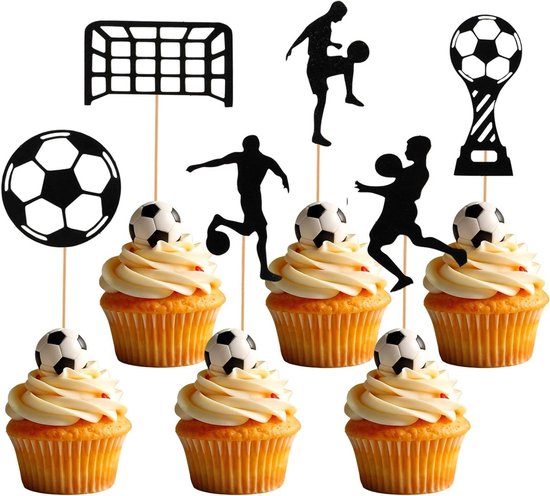 28Stks Sport Thema Voetbal Taarttopper Set, Herbruikbare Verjaardag Voetbal Taartdecoratie, Happy Birthday Voetbal Cake Topper met 2 Armbanden voor Jongens Partij Kinderen