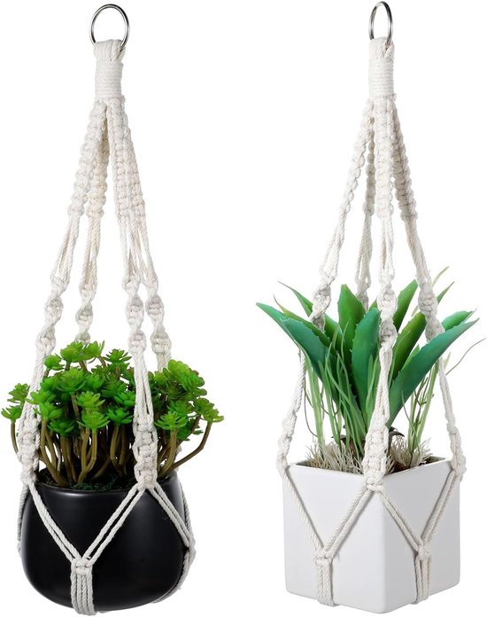 Macramé plantenhanger, 2 dieren, binnen en buiten, hangende