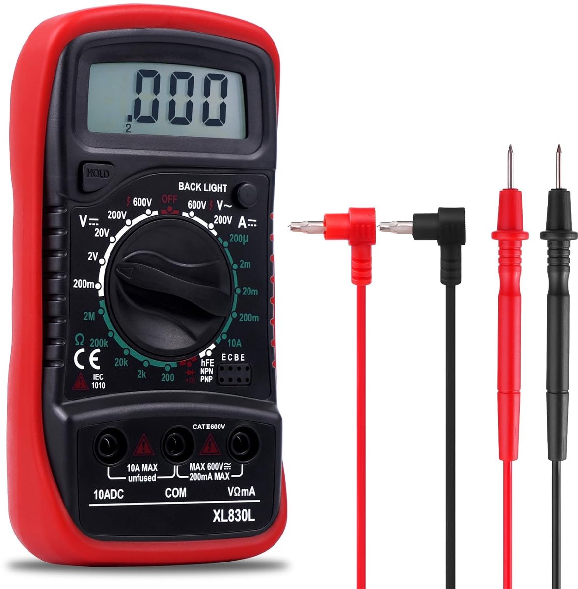 Digitale multimeter 3-in-1 voor AC/DC-spanning, stroom en meer met groot LCD-display