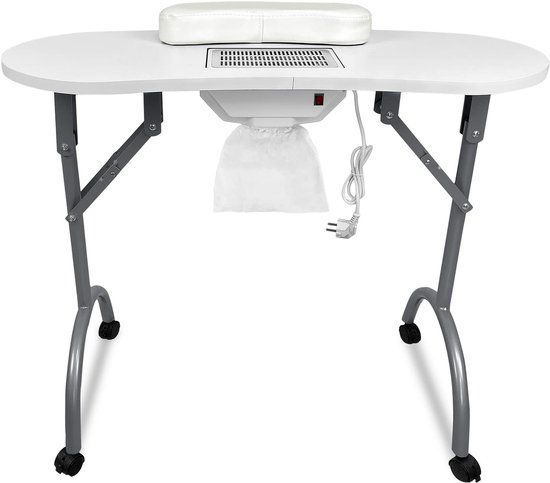 NAIZY Nageltisch Maniküretisch mit Absaugung und Handkissen Faltbar Maniküre Tisch Mobilesmanikürtisch Tragbaresmanikürtisch Nageldesign Tisch für Nagelstudio & Zuhause, wit