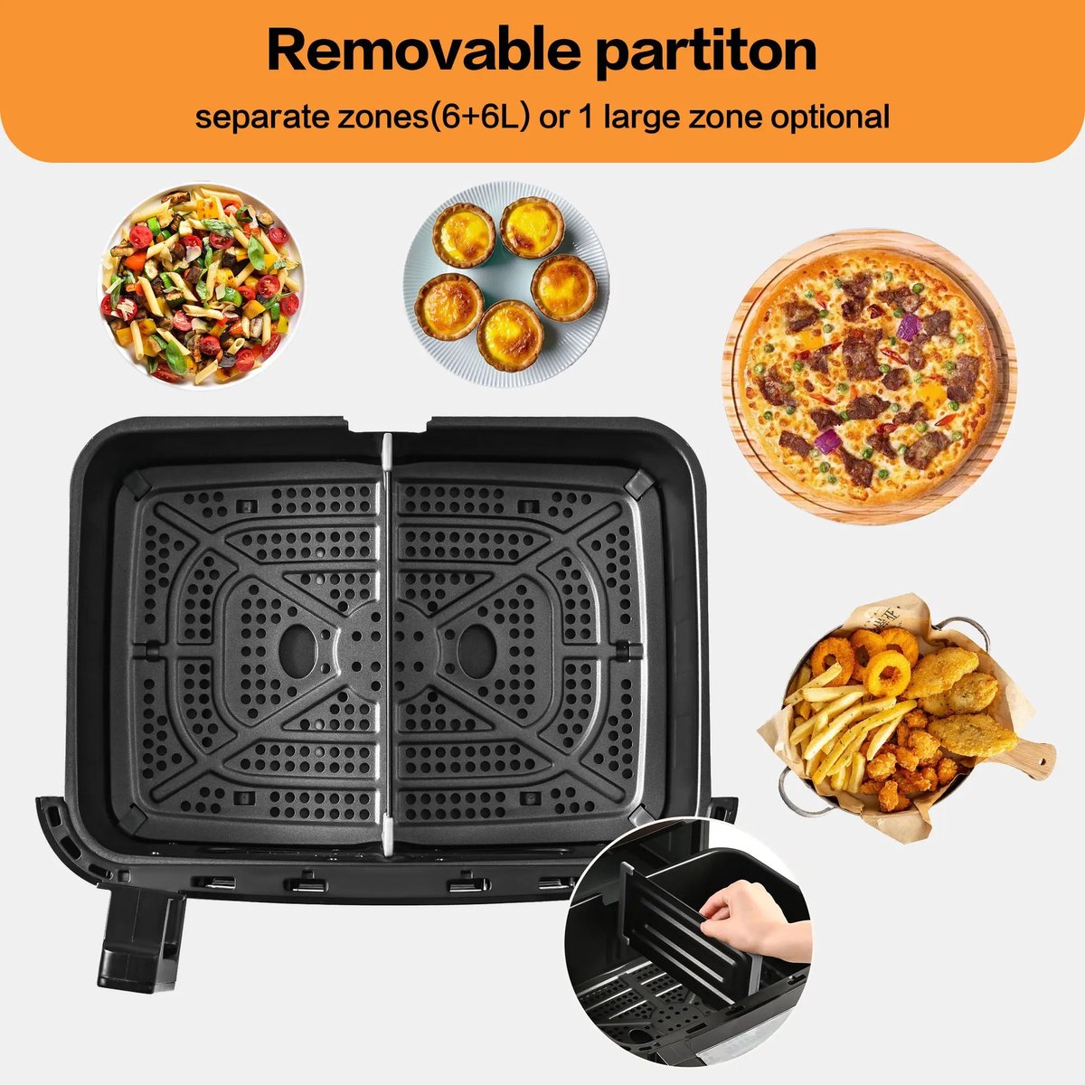 Afbeelding 3 van Heteluchtfriteuse – Airfryer - Airfryer Oven XXL - 12L - Dubbele Kookkamer Instelbaar - 2000W - 240V - 8 Voorgeprogrammeerde Programma's - LED Touchscreen - Kijkvenster - Zwart