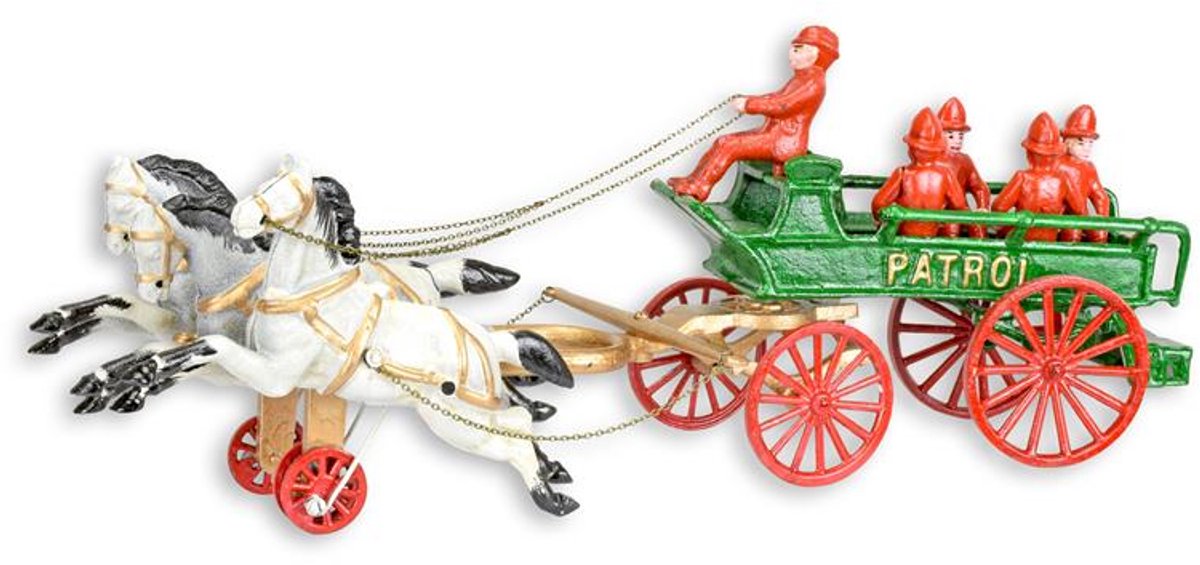 Beeld - Brandweer paardenwagen - gietijzer - 19,6 cm hoog