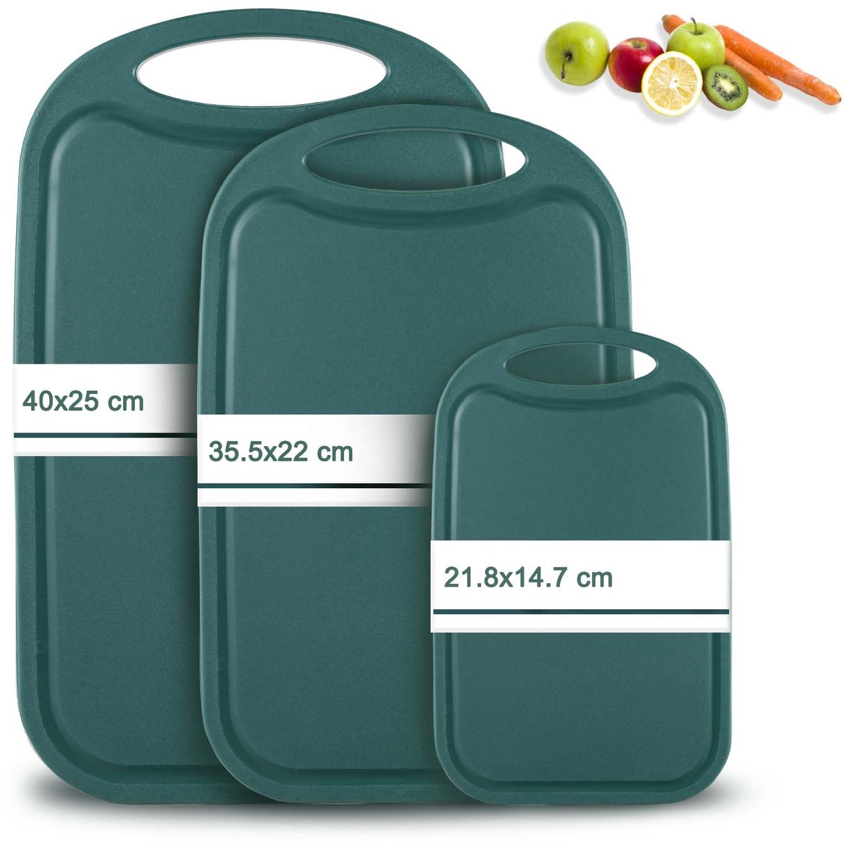 Ibenzoa® Drie-Delige Kunststof Snijplankenset met Antislip en Sapgroeven, BPA-vrij, Vaatwasmachinebestendig, Groen