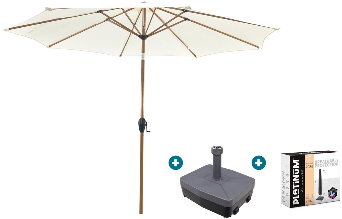 Kayu Stokparasol Ø300 cm. - Ecru/Woodlook met vulbare voet & hoes