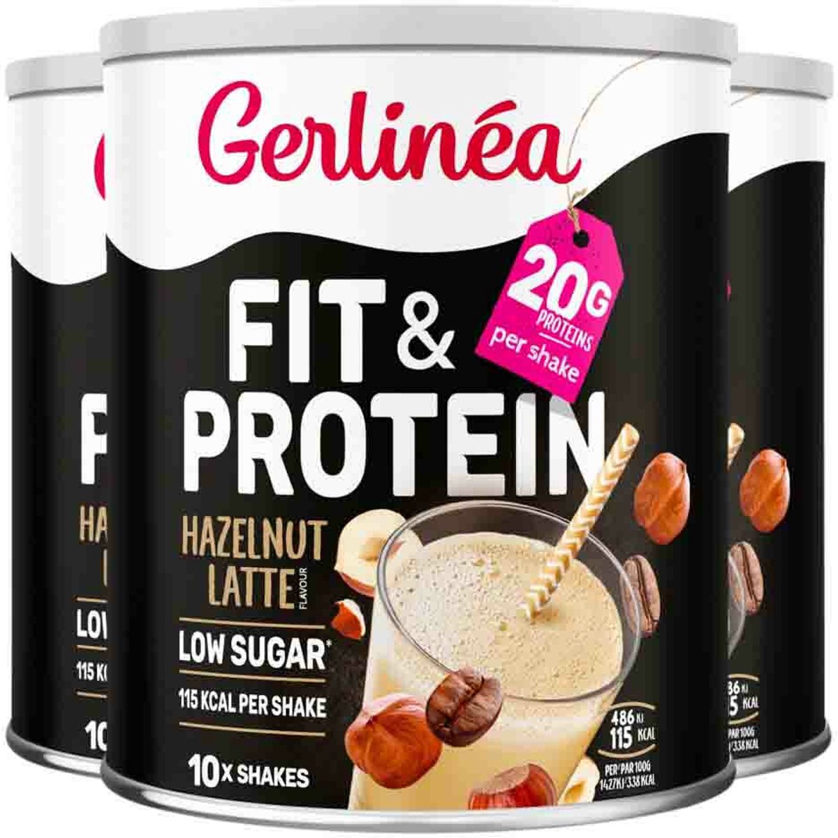 Gerlinea - Fit & Protein Hazelnut Latte - 3 x 340 gr - Voordeelverpakking