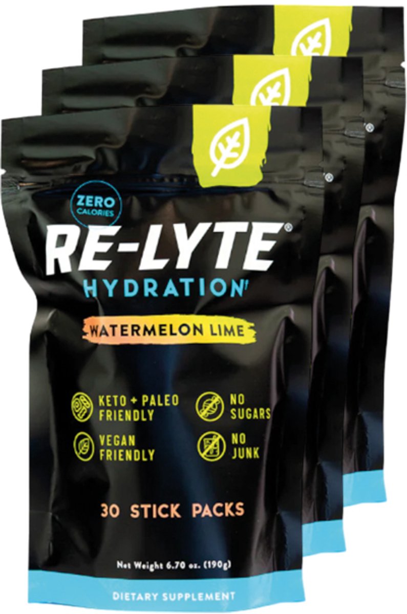 Re-Lyte | Electrolyte Drink Mix | Watermelon Lime 30 Stick Packs | 3 stuks | 3 x 189 gram