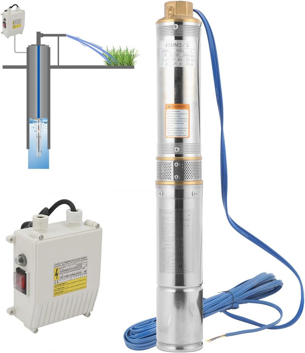 Diepbronpomp 4000 l/u - Waterpomp met 20 m Kabel en Zandbestendig Ontwerp