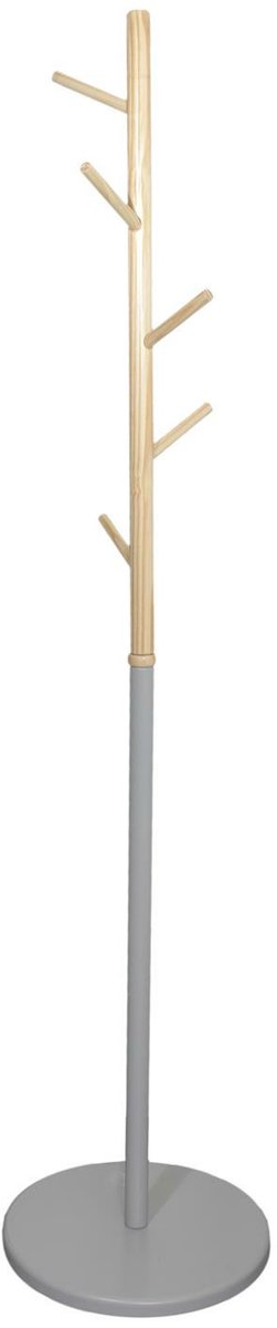 Home Deco Factory Kapstok - grijs - metaal/hout - 6 haken - 180 cm - staand